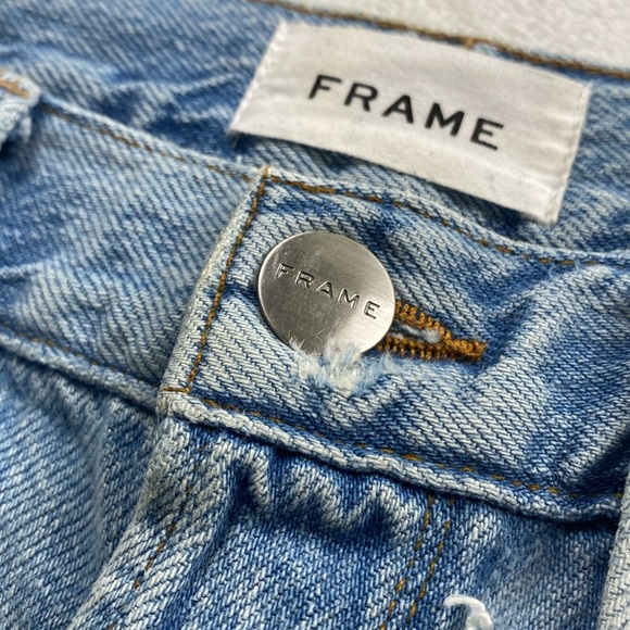 Frame High Waist Straight Leg Double Knee Patch Distressed Jean (Coast Combo) - Picture 13 of 16